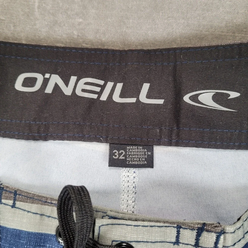 ONeill Mens Blue Red White‎ Striped Board Shorts Swim Trunks Size 32